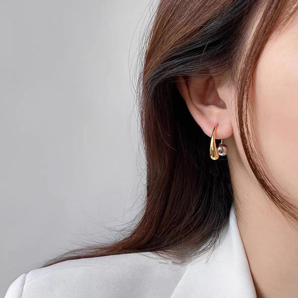 Fashion Retro Copper Korean Style Accessories Water Drop Metal Earrings Round Ball Earrings