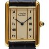 Cartier 82-95 925 Must Tank Vermeil LM Белый циферблат Кварцевые кожаные часы Черный / золото Б/у