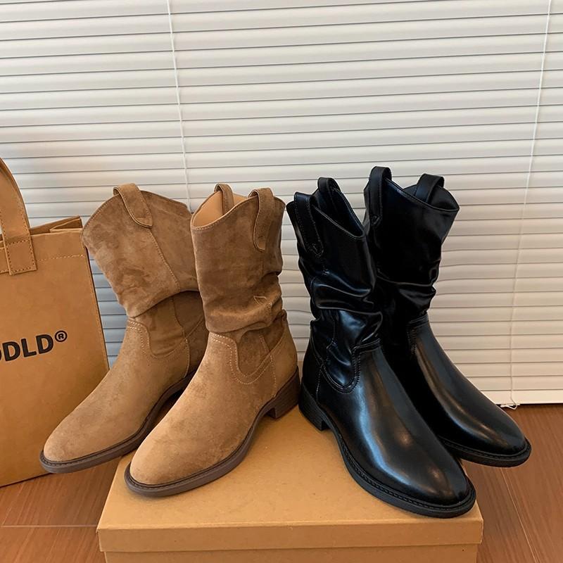 Coarse Heel Medium Tube Pile Boots Women's 2025 New Autumn Merad Western Cowboy Boots Martin Boots Knight Boots