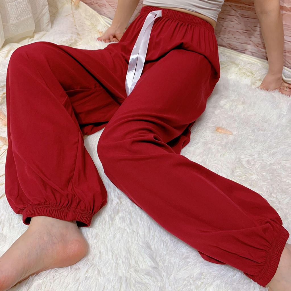 Women's Summer Cotton Silk Anti-Mosquito Loose Beach Bloomers Pajama Pants