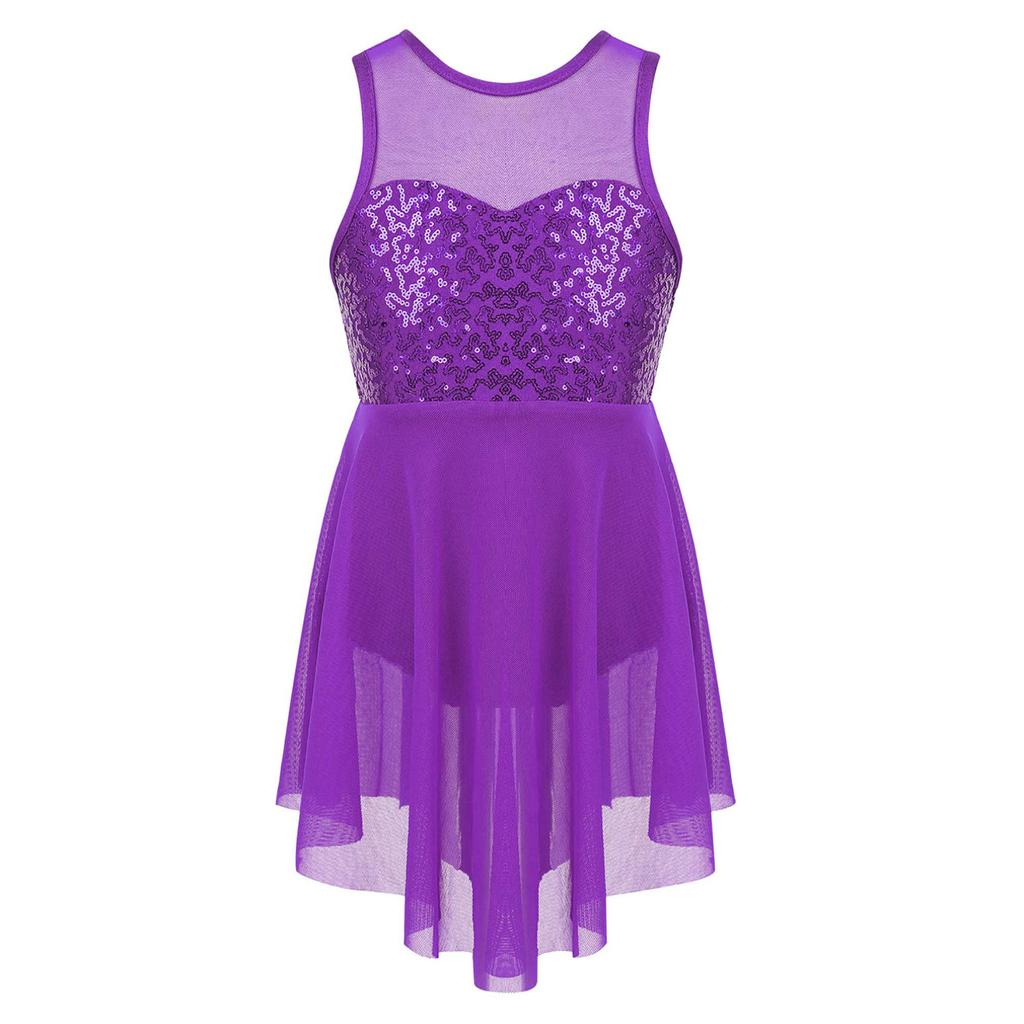 Лирический танцевальный костюм, бальное платье, сетчатый купальник без рукавов с блестками, балетные платья для девочек