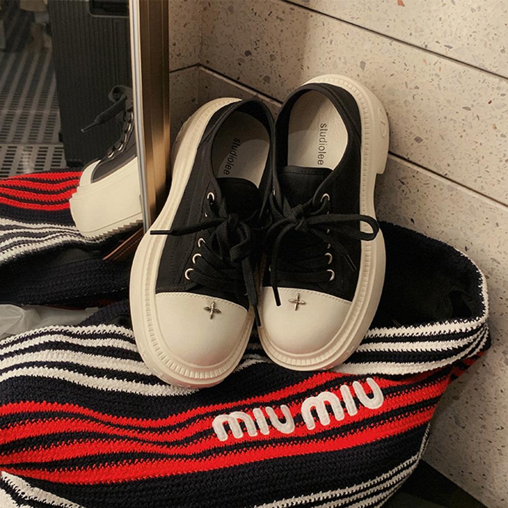 Виноградная мать studiolee большая круглая головка 8 см толстая подошва усиливающая шнуровка круглая головка маленькие белые туфли повседневная парусиновая обувь женская осень