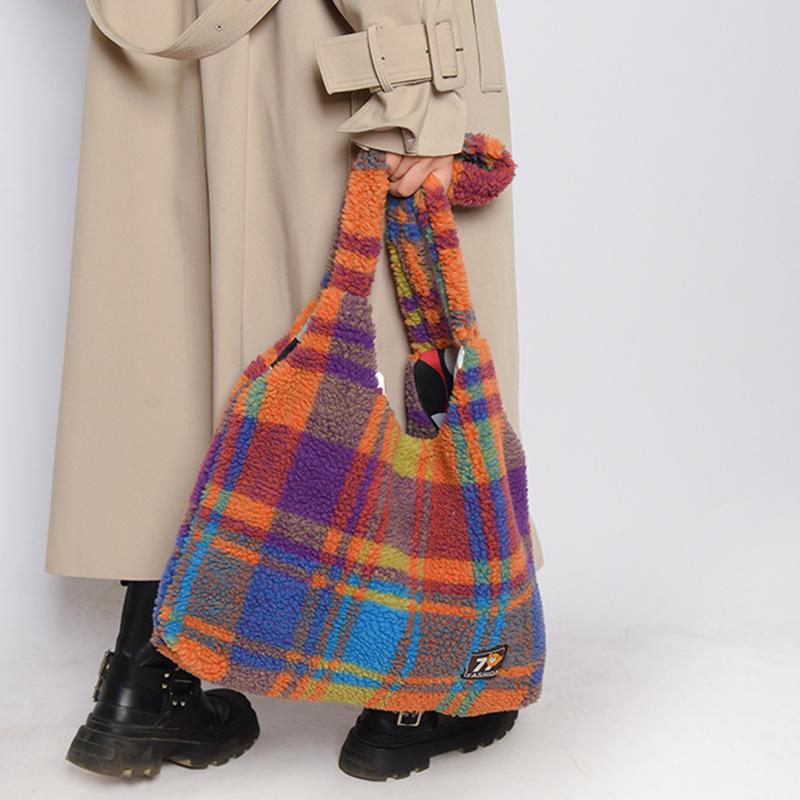 Женская ретро-сумочка из овечьей шерсти, милая пушистая сумка через плечо, сумка-тоут для работы, покупок, повседневного использования AVE