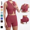 Женский быстросохнущий комплект для йоги на осень и зиму - бюстгальтер, майка и шорты