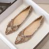 Women's Rhinestone Ballet Flats Pointed Toe Pearl Diamond Low Heel Dress Wedding Party Flats for Women Work Business Flat Shoes Casual Walking Shoes