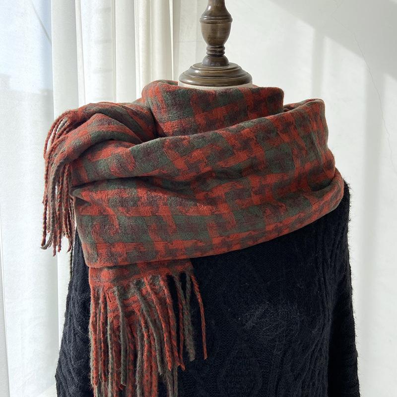 Scarf Women's Autumn and Winter New Imitation Cashmere Warm Scarf Big Windmill Plaid Shawl Windproof & Warm, Multi-Color Options for Casual Outings