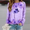 Tops For Women Butterfly Sunflower Print Round Neck Long Sleeve T-shirt Fall Casual Slim Pullover Women's Long Sleeve Top