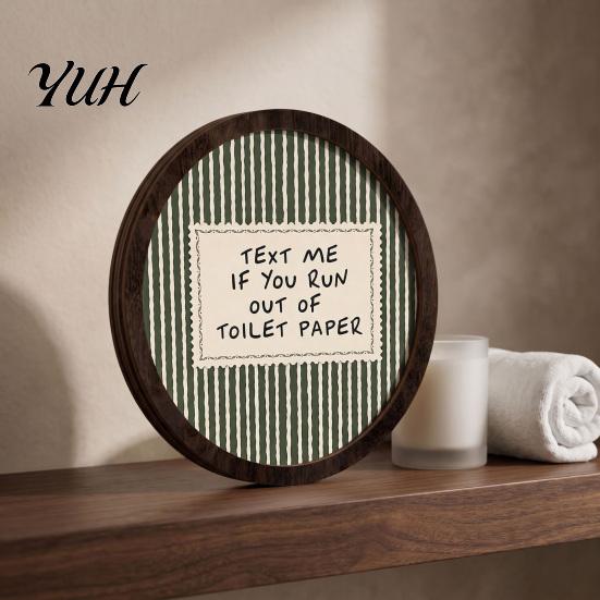 Modern Industrial Wall Decoration Retro Round Hanging Pendant, Wooden Striped Decor with English Slogans, Wood Stripe Picture Frame Ornament