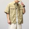 Trendy Korean-Style Men's Military Green Short-Sleeve Workwear Shirt