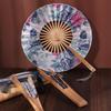 Round Folding Hand Fan Bamboo Handle Chinese Fans Photography Props Windmill Fan  Lady