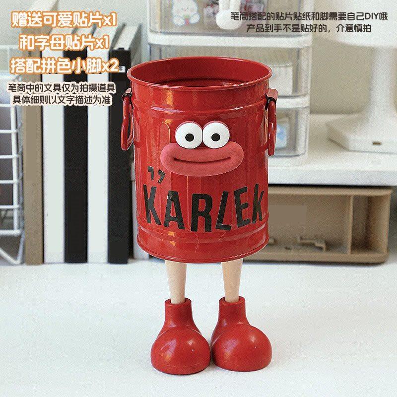 1set Cute metal pen holder, large capacity storage box, creative ornament for girls' office