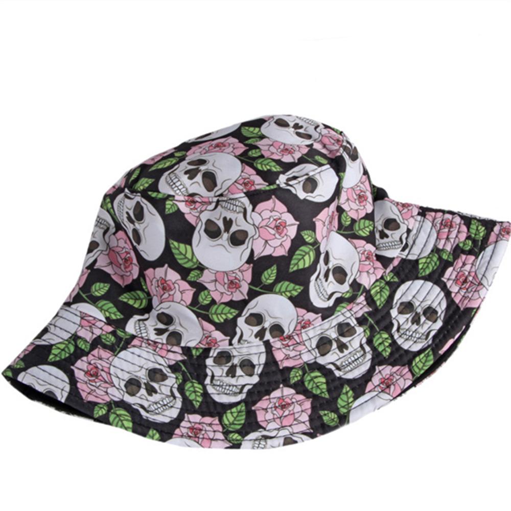 Unisex Skull Graffiti Bucket Hat UV Sun Protection Outdoor Sports Fisherman Cap for Men Women