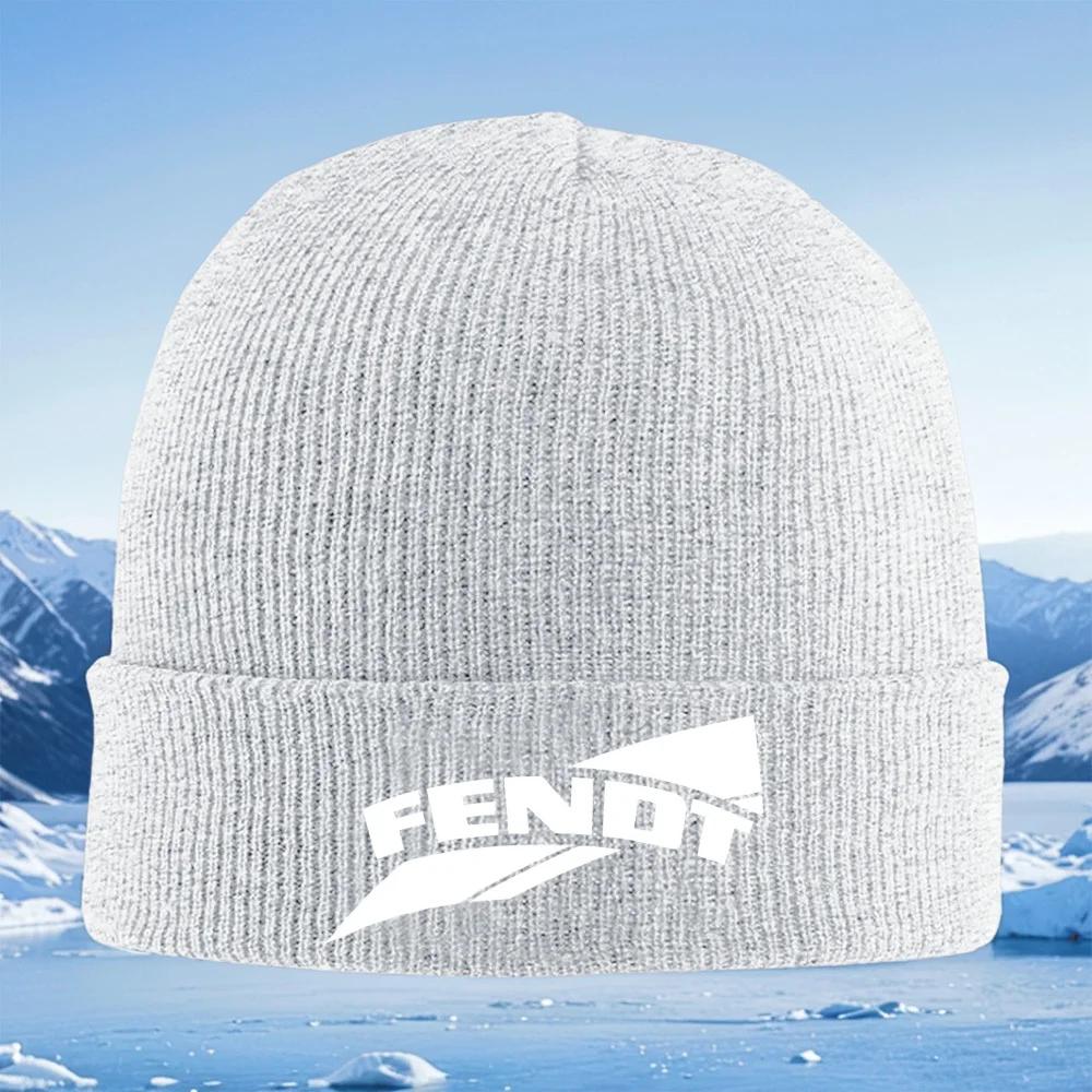 White logo with curved word and shapes Unisex Women Unisex Knitted Hat Beanie Pullover Cap Winter Thermal Warm Christmas Outd
