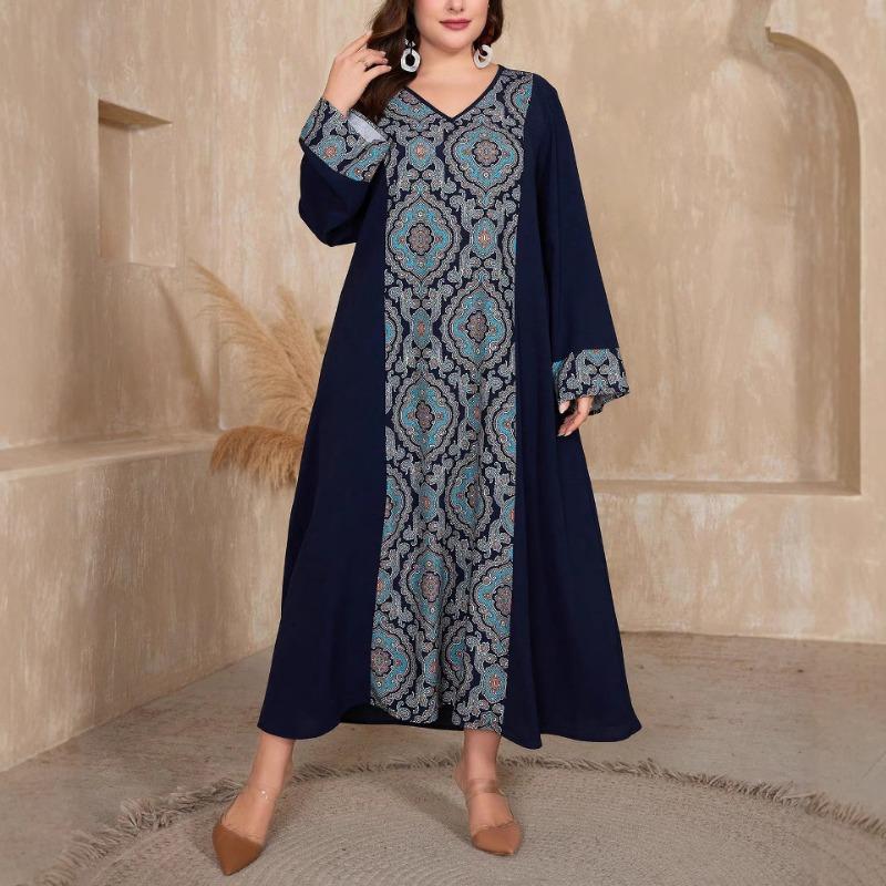 Плюс Размер Женщин Новый Винтаж Дизайн Sense Лоскутный Принт Свободное Платье