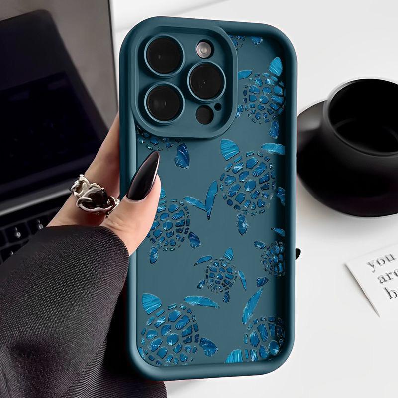 Матовый ТПУ чехол-накладка с рисунком морской черепахи Для iPhone 16E 16 17 Pro 15 Pro Max 14 13 12 11 Мягкая противоударная защита объектива Чехол для телефона