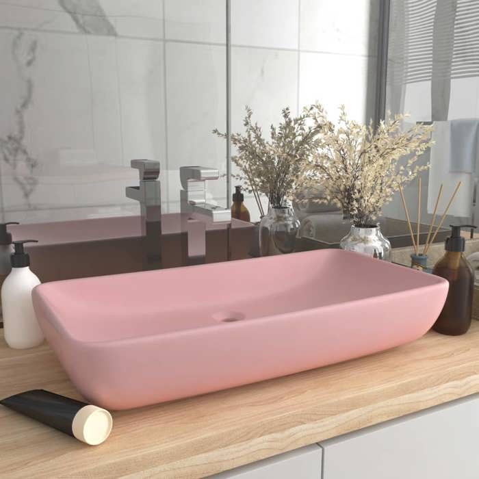 VidaXL Luxury Rectangular Washbasin Countertop Basin Toilet Hand Wash Basin Bathroom Cosmetic Room Home Pink Matte 146955