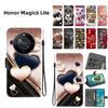 Handmade PU Leather Flip Case for Honor Magic6 Lite Anti-Slip Shockproof Cover with Wrist Strap & Heart/Rose Cat Designs
