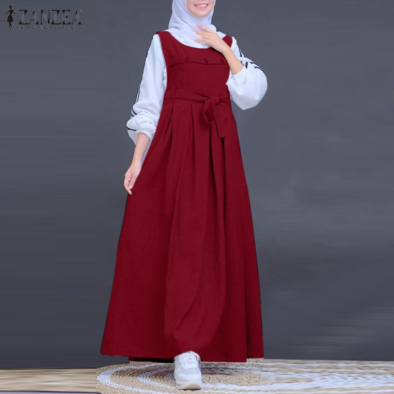 ZANZEA Женский свободный повседневный комбинезон в стиле ретро без рукавов с круглым вырезом, длинное платье