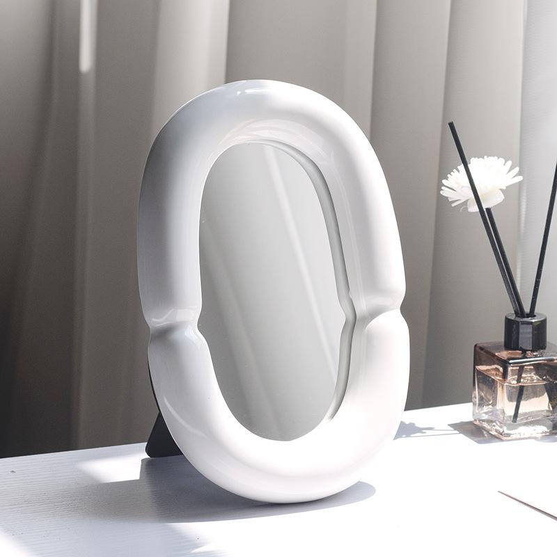 Nordic Style Makeup Mirror Ornaments Model Room Bedroom Dressing Table Desktop Decoration Mirror Simple Home Soft Decorations