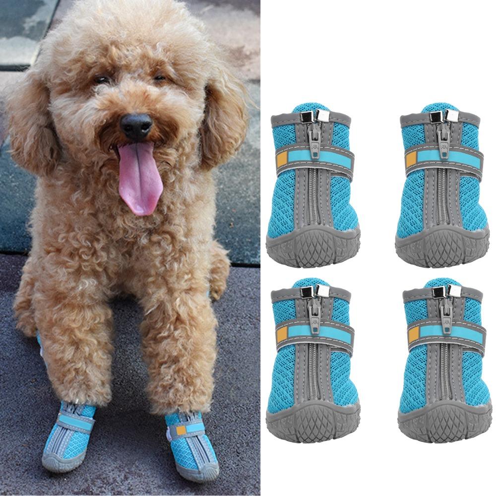4pcs Mesh Holes Dog Booties Non Slip Sole Puppy Shoes Ventilated Pet Footwear Daily Wear