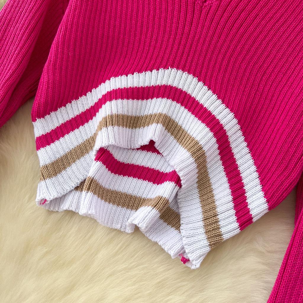 Короткий трикотажный топ с V-образным вырезом в цветных блоках, женский облегающий свитер с юбкой и высокой талией