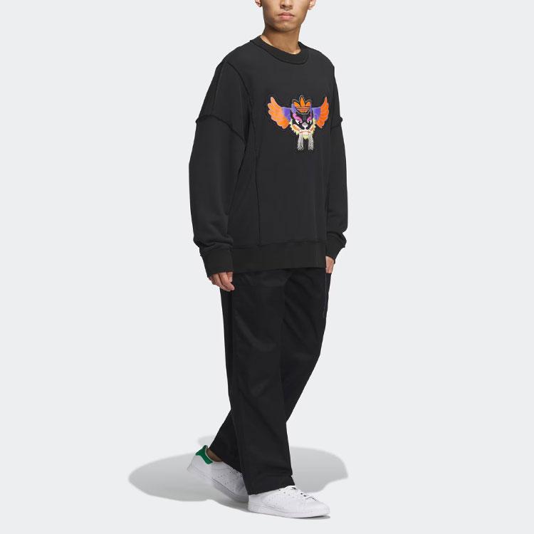 Adidas Originals Cartoon Print Round Neck Sweatshirt Unisex Tops Black IP7548