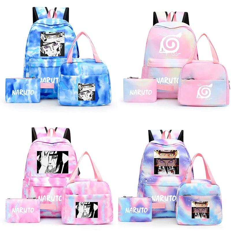 Наруто аниме 3 шт./компл. Холст Сумка для обеда Рюкзак для мальчиков Студенческие сумки для ноутбука Набор Детская сумка для ручек Снова в школу Рюкзак для девочки
