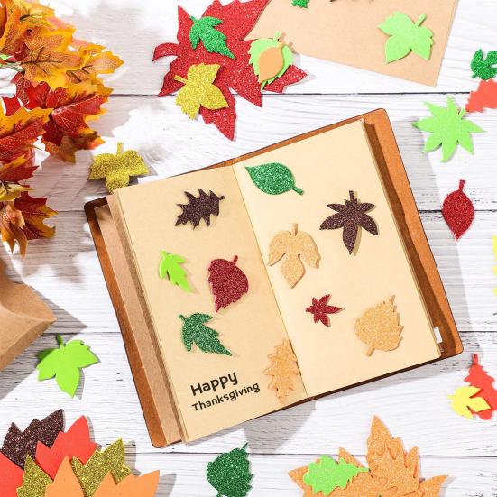 500 шт. пенопластовых наклеек, самоклеящиеся блестящие наклейки в виде кленового листа, осенние наклейки для детей, сделай сам, принадлежности для вечеринок на День благодарения, украшение урожая