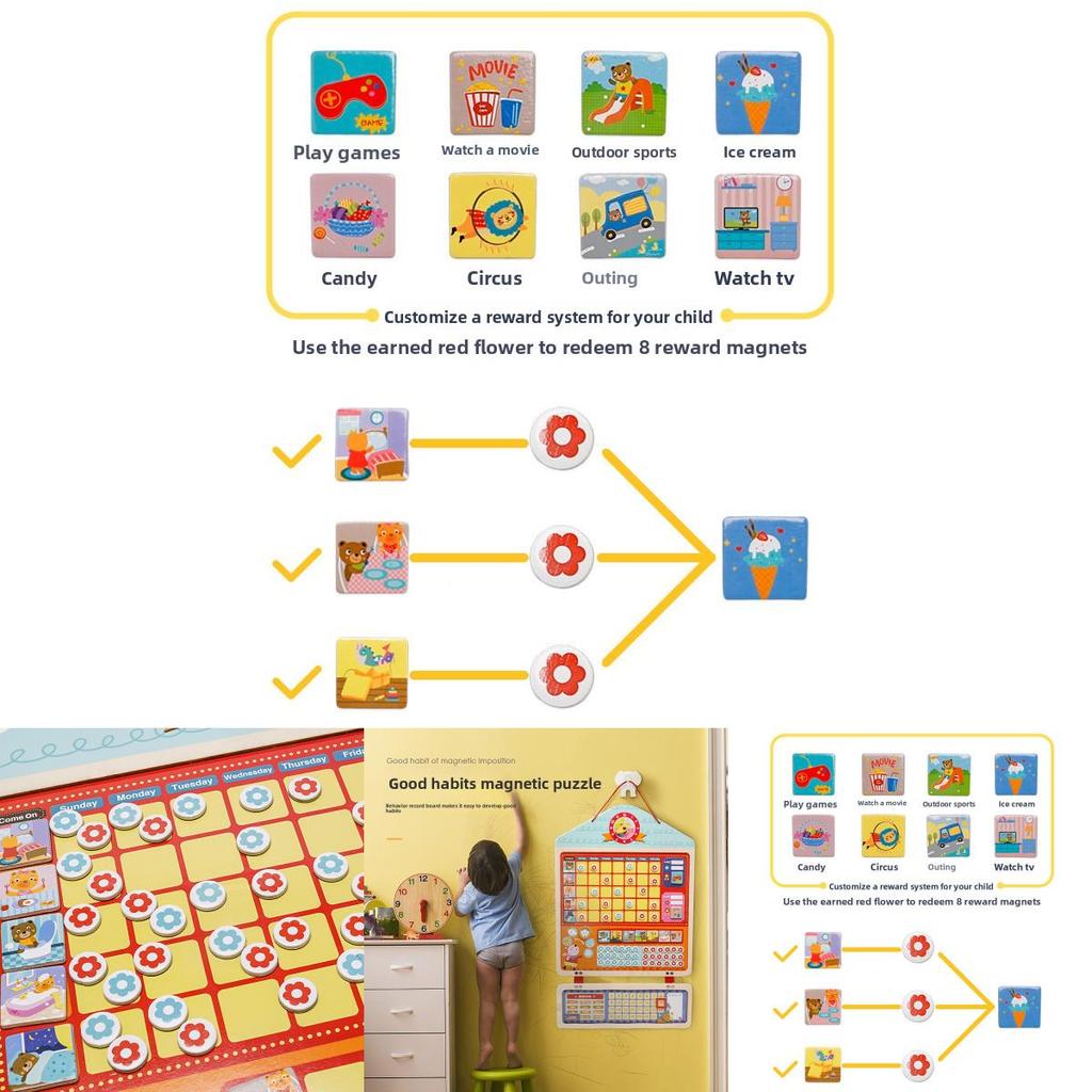 Childrens Growth Selfdiscipline Chart Wooden Behavior Tracker With Reward Stickers For Toddler Development