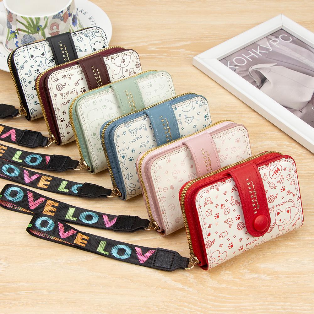 2025 Японский Милый Котенок Женский Короткий Кошелек и Держатель для Студенческой Карты Кошелек на Молнии для Монет
