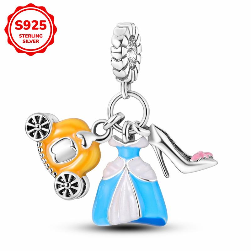 S925 Silver Princess Skirt Pumpkin Carriage Rose pendant bead Fit Bracelet DIY Jewelry Making For Women Gift