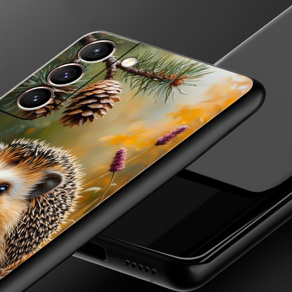 Осенний милый дизайн с ежиком Чехол для телефона для Samsung Galaxy S26 Ultra S25 Plus S24 FE S23 S22 5G S21 S20 Черный Мягкий