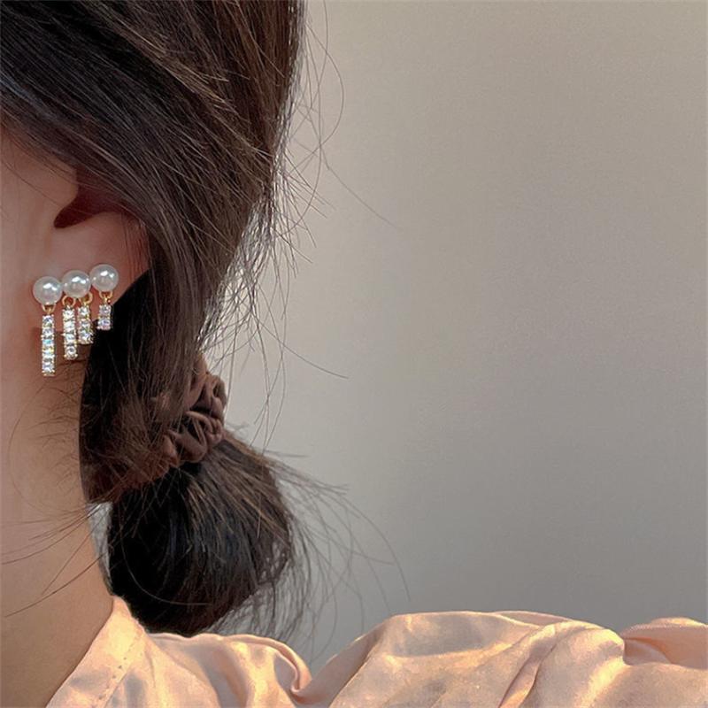 Fashion Rhinestone Pearl Dangle Earrings for Women New Statement Pendientes Trendy Zircon Crystal Earring Jewelry Gift