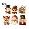 Wooden Holiday Ornaments 6Pcs Christmas Tabletop Signs, Xmas Sign Decor, Santa Reusable Figurines Snowman Reindeer Gingerbread House for Mantel Table