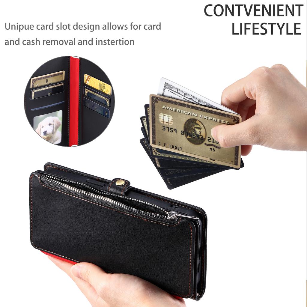 For iPhone 17 Pro Max Case TPU+PU Leather Wallet Phone Cover with Wrist Strap