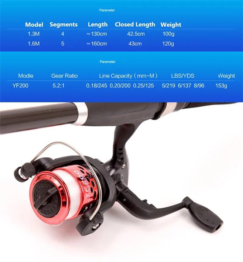 LEO Телескопическая морская удочка 130/160 см, комбинированная спиннинговая катушка, рыболовные крючки, мягкая приманка, полный набор рыболовных снастей, дорожная рыболовная сумка