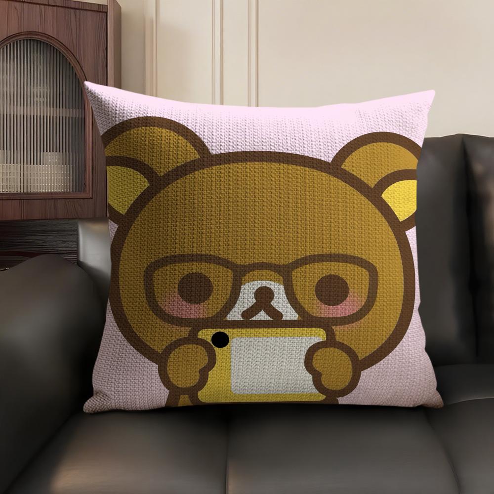 Милая мультяшная аниме наволочка R-Rilakkuma из натурального льна, органической ткани, с двусторонней печатью, для дивана, домашнего декора, подарок