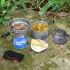 3Pcs Camping Cookware Kit Alumina Equipment Camping Teapot Pans Set Portable Cooking Pots Bowls Set for Backpacking Hiking BBQ