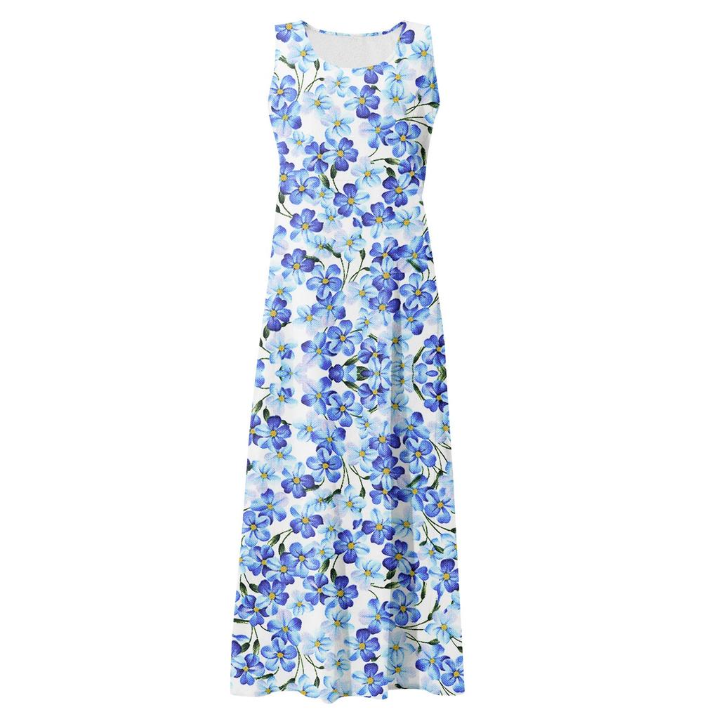 Женское летнее повседневное платье без рукавов с круглым вырезом и карманами