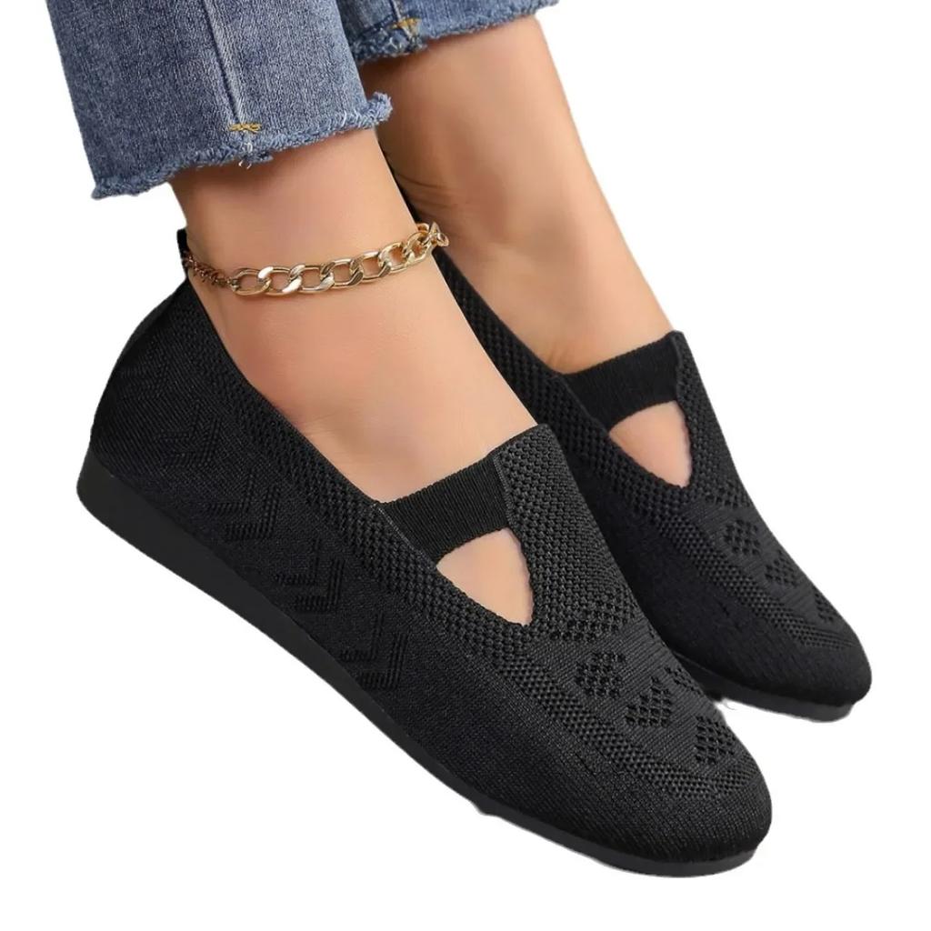 Summer 2024 Autumn Women Flat Heel Casual Shoes Square Toe Hollow-out Sneakers Barefoot Shoes Moccasin Female Knitted Flats