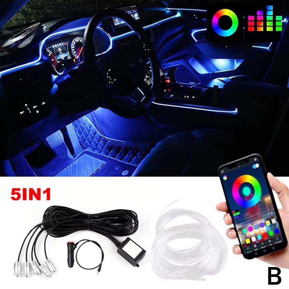6 In 1 Car Interior LED Ambient Light Strip 6M Fiber Optic Atmosphere Nelon Lighting Kit APP Remote Control Auto Decorative Lamp