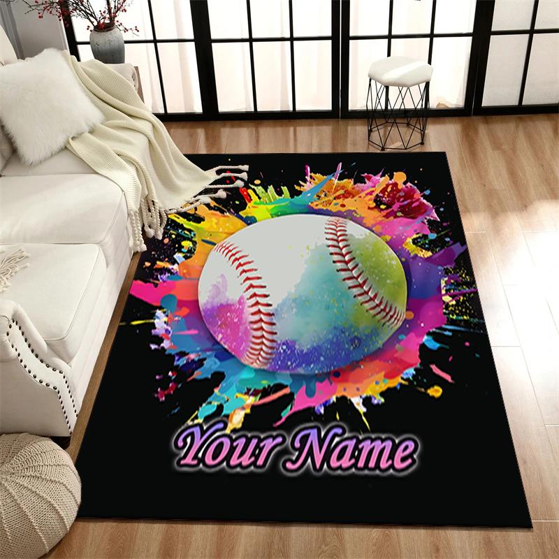 1PC Custom Name Colorful Baseball Splash Theme Floor Mat Ideal for Living Room, Game Rooms, Office, Bedroom, Office Floor Mat , Floor Mats for Home