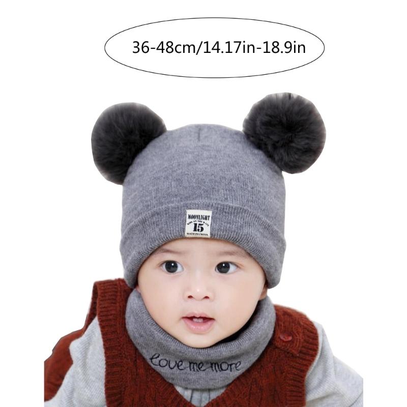 2 шт. Комплект детской шапки и манишки с мишкой Вязаная детская шапка и шарф Комплекты Эластичная шапка для малышей Шарфы Удобное ношение