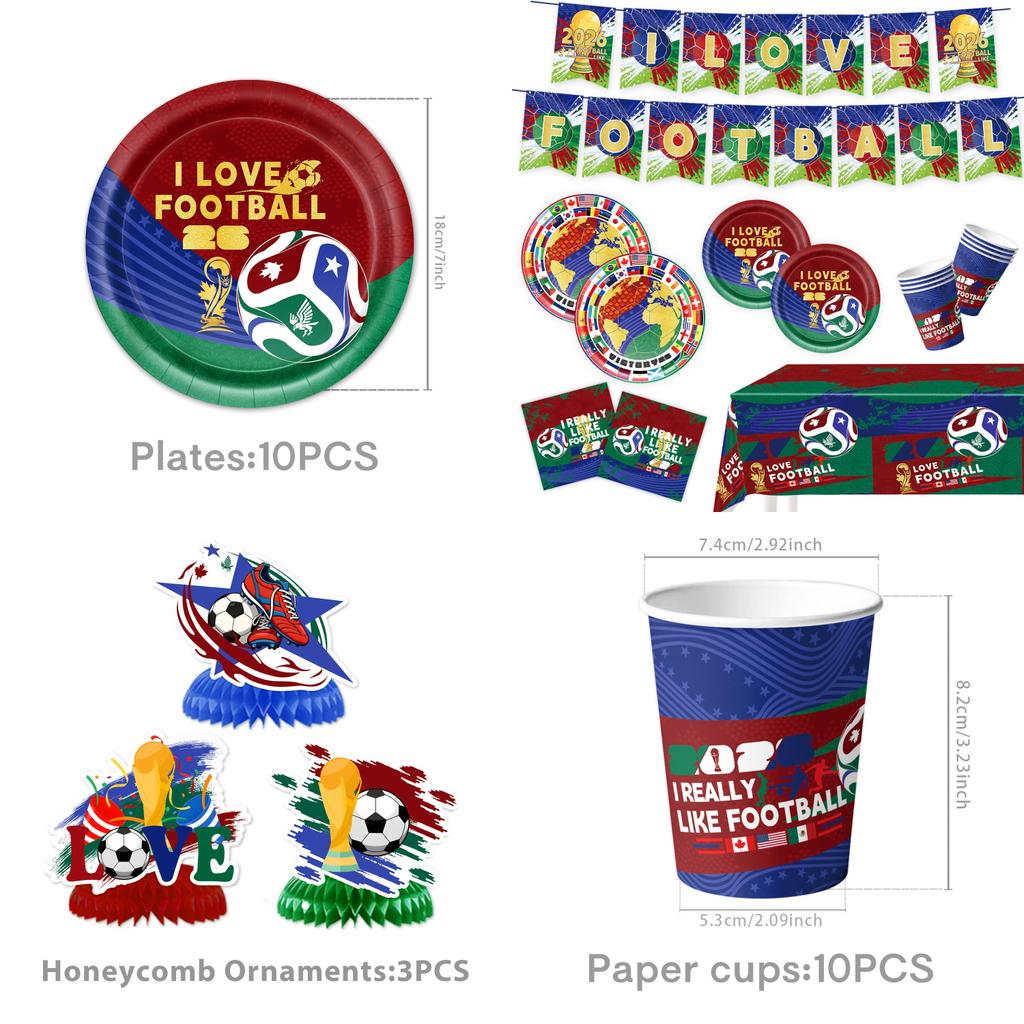 Soccer Global Football Cup Celebration Decor Pack With Flags And Table Cover For Events