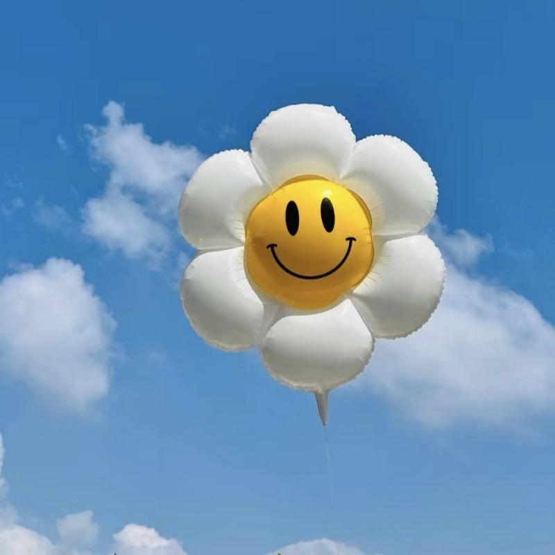 Большие белые разноцветные ромашки, подсолнухи, воздушные шары из алюминиевой пленки для пикника на открытом воздухе, для запуска желаний и для фотосъемки