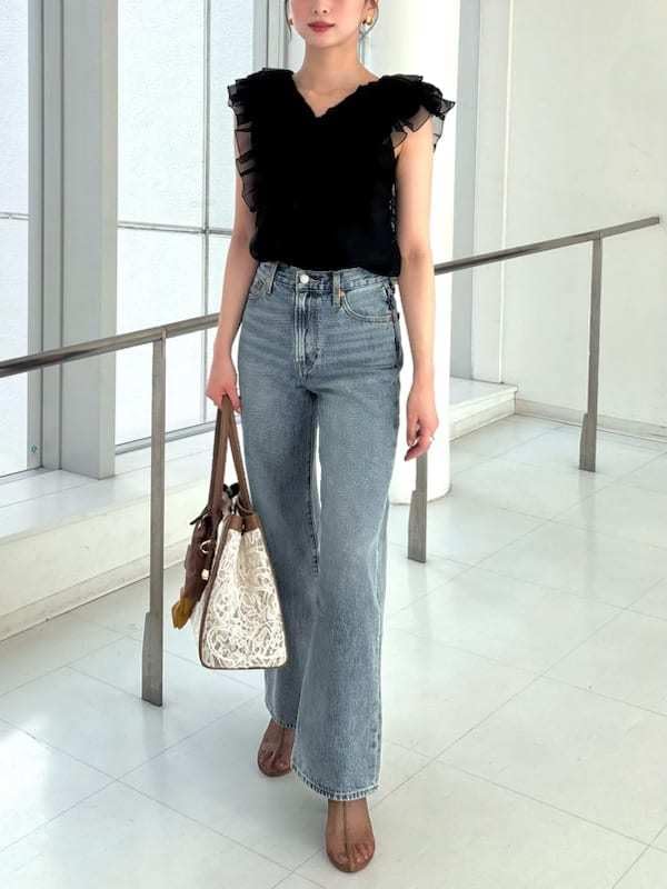 Snidel Блузка без рукавов с оборками Черная Женская SWFB252008,