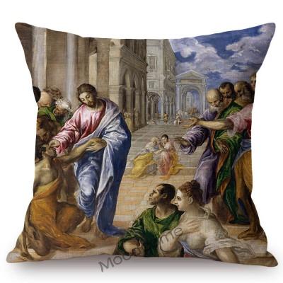 El Graco Famous Oil Painting Jesus Virgin Maria Christian Art Religion Church Decoration Sofa Pillow Case Linen Cushion Cover