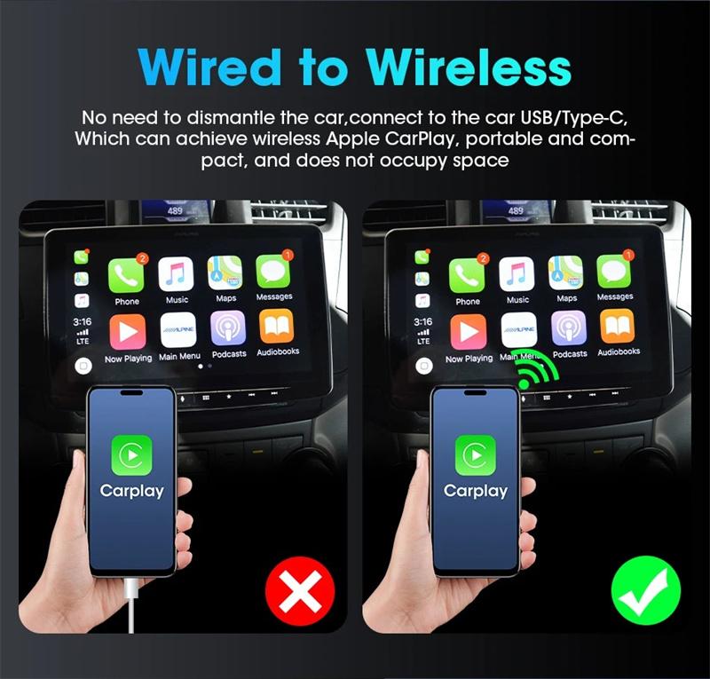 2 In 1 Wired to Wireless Carplay AI Box Android Auto Adapter Plug & Play USB Dongle For 98% OEM Car Wired Carplay Android Auto