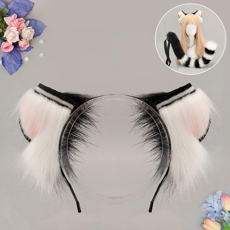 Handmade Faux Fur Cat Ears Headband Tail Set Cosplay Anime Convention Kawaii Animal Costume Accessory