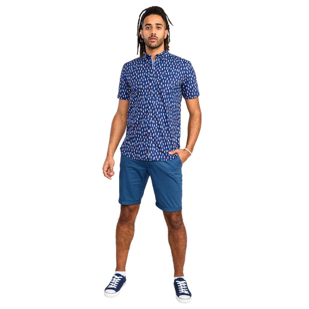 Duke Mens D555 Hackford Surfboard Button-Down Kingsize Short-Sleeved Shirt